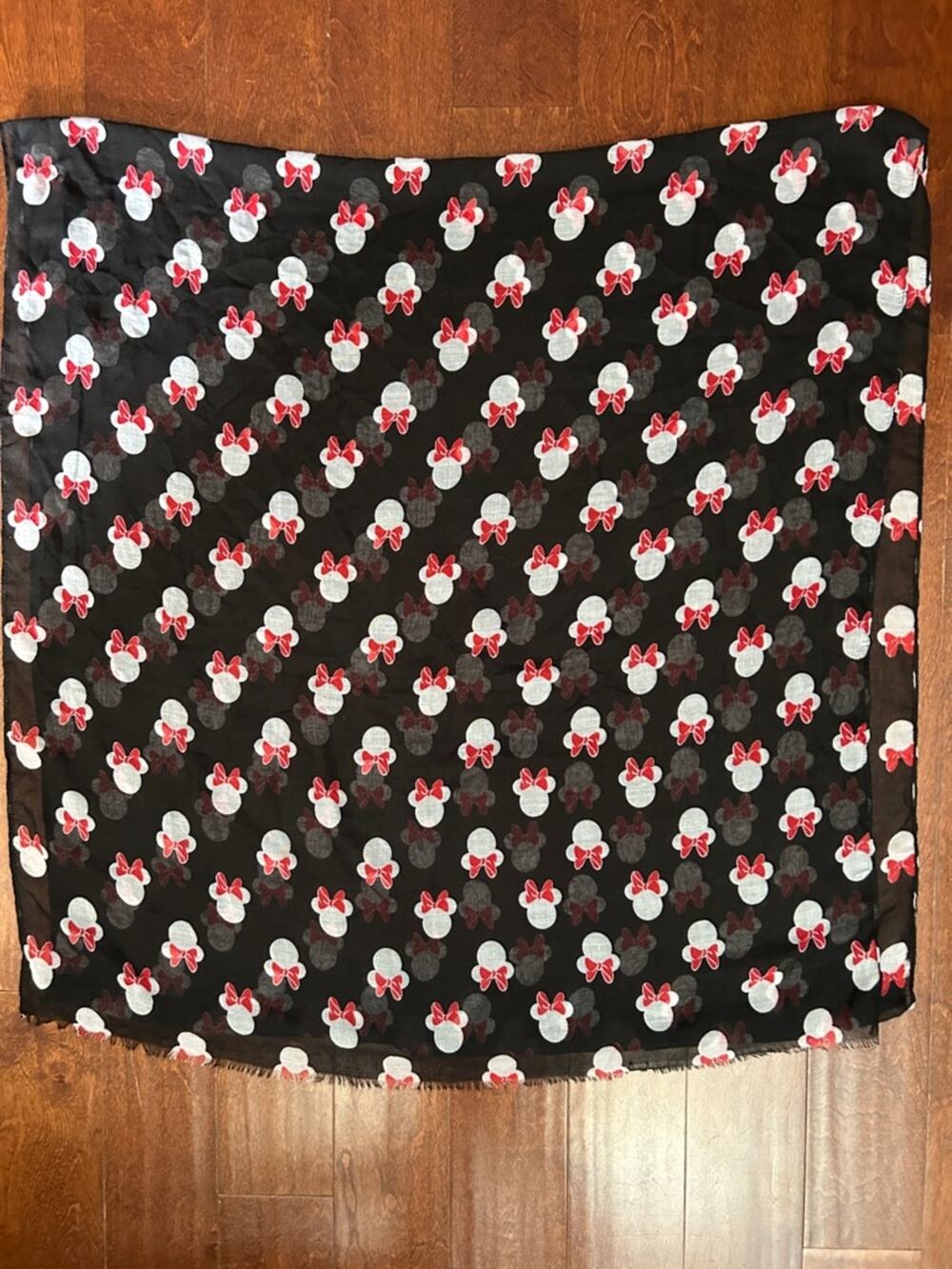 Disney Black Scarf, White Minnie Mouse Silhouette with Red Bow Print, Rectangle